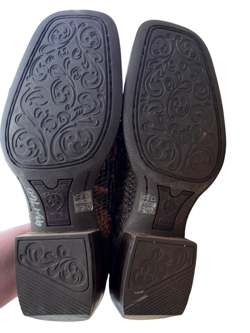 ARIAT Embossed Leather Western Mule Clogs Brown Python Print Size 7.5B - Picture 11 of 12